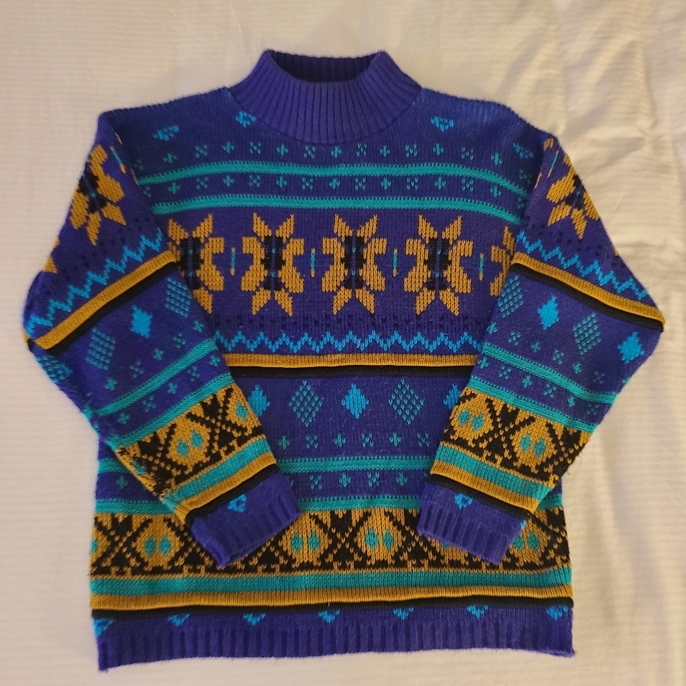 Vintage 80s Crochet Club knitted sweater size Medium USA colorful M